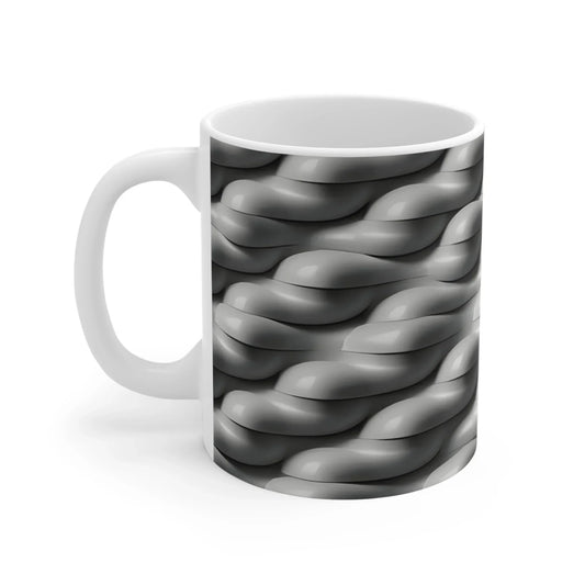 Braided Stoneware Elegance – Textured Gray Mug - 11oz - KarArmDesign