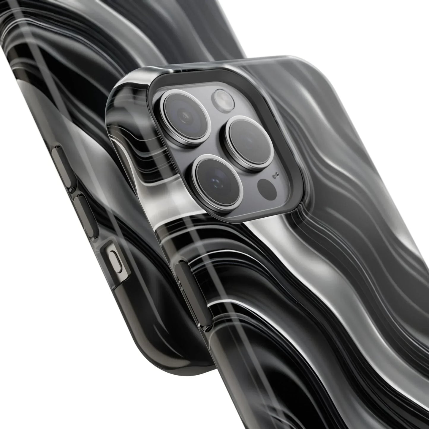Wavy Illusion Black & Silver MagSafe® Tough Phone Case - KarArmDesign