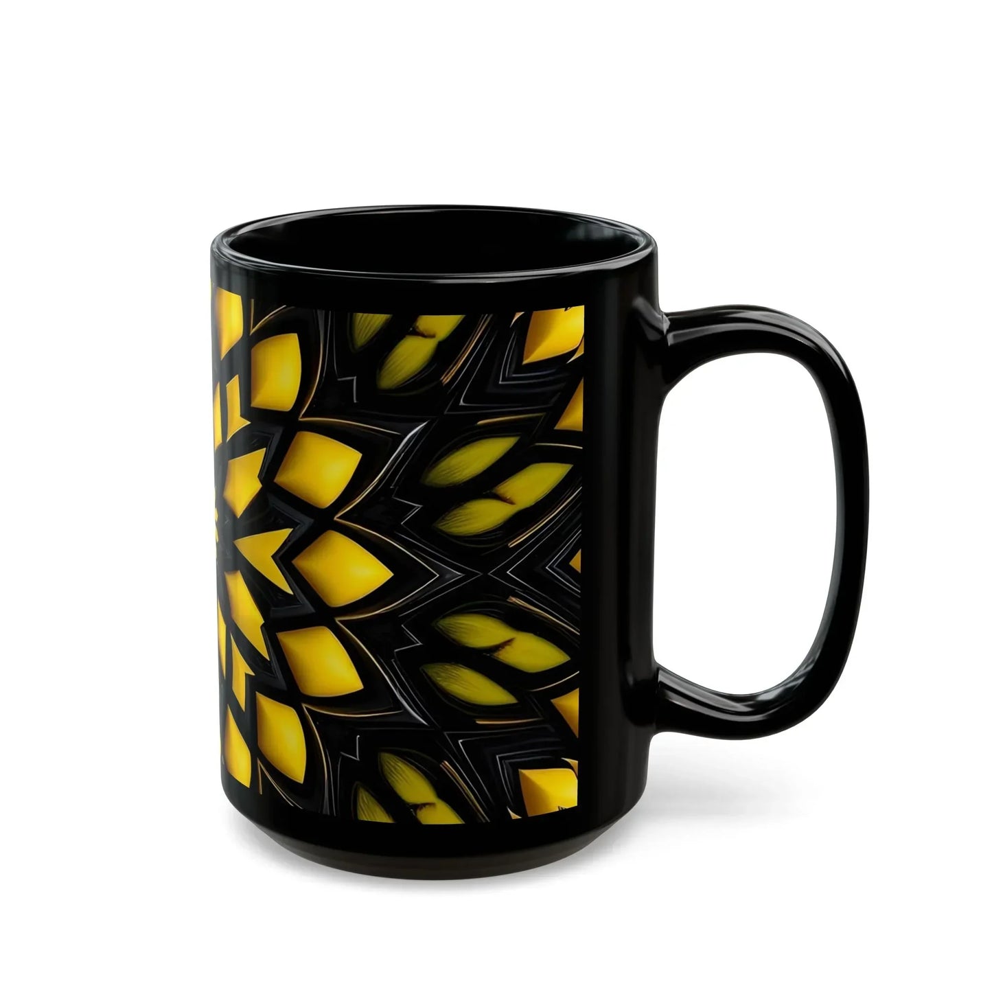 Bold Black & Yellow Geometric Modern Ceramic Mug – 15oz - KarArmDesign