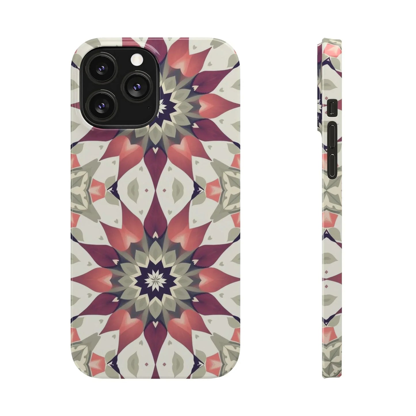 Burgundy mandala phone case for iPhone 7 to 16 Models - KarArmDesign