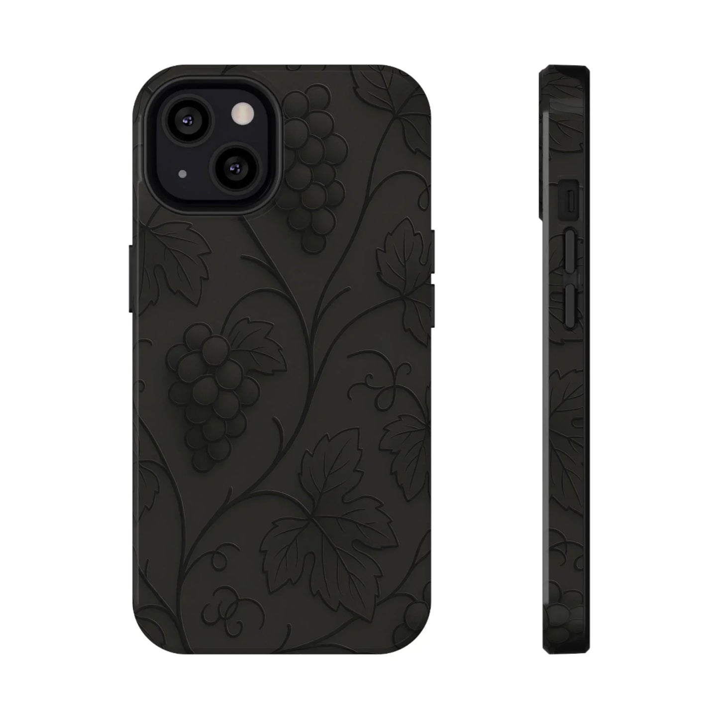 Elegant Embossed Grape Leaf Black Phone Case for iPhone and Galaxy - KarArmDesign