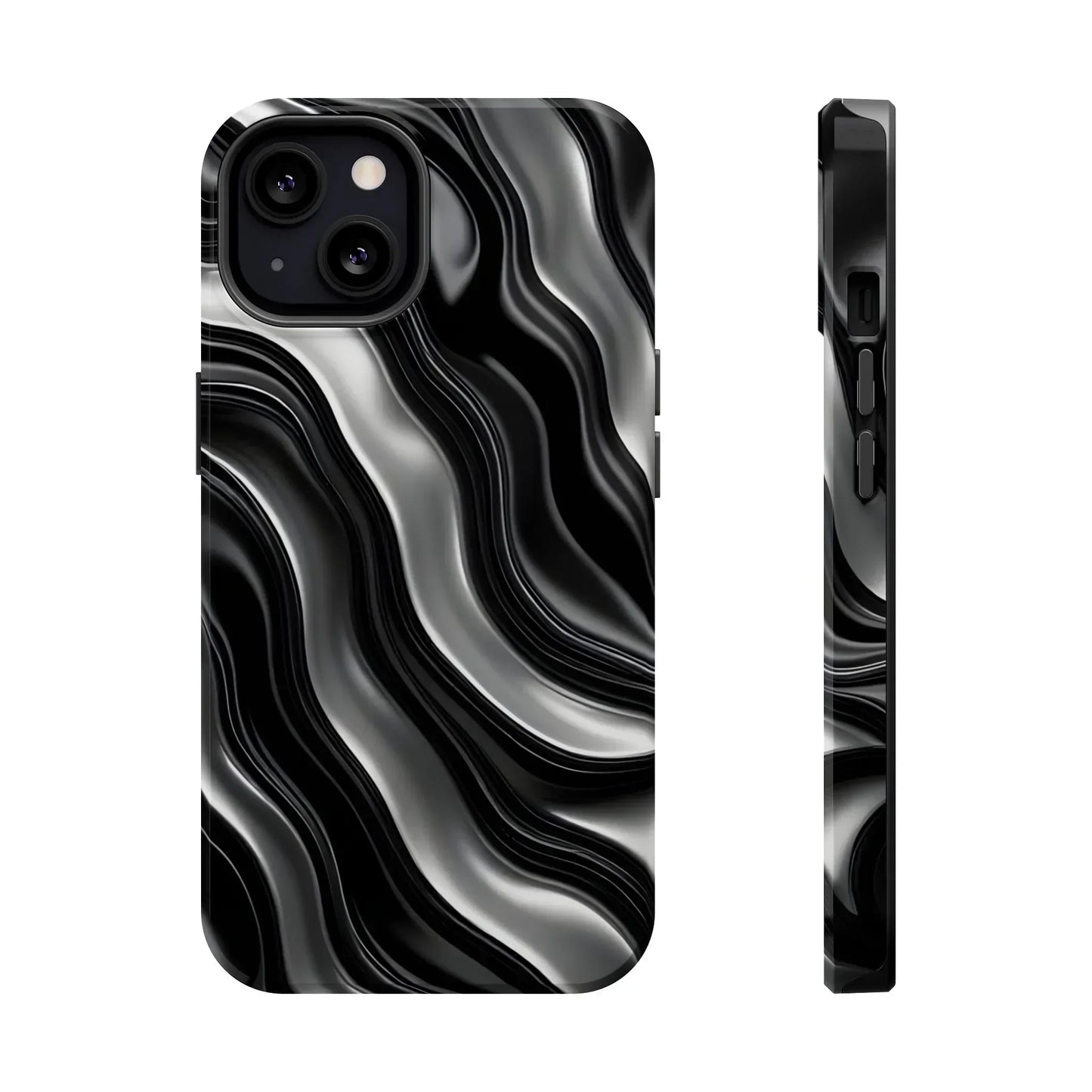 Wavy Illusion Black & Silver MagSafe® Tough Phone Case - KarArmDesign