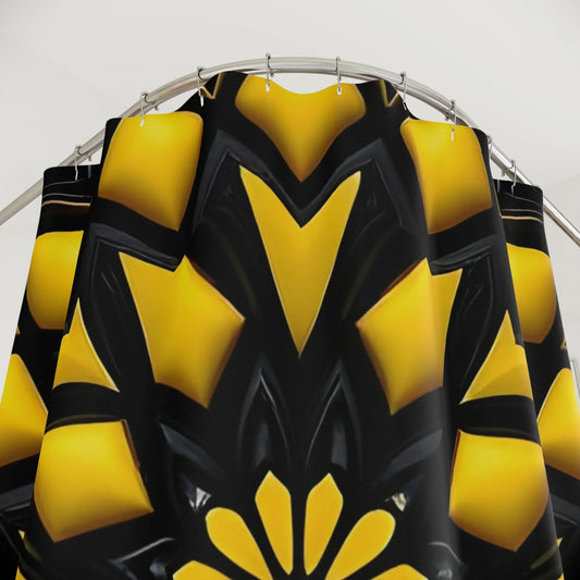 Black & Yellow Geometric Shower Curtain – Bold Modern Bathroom Decor - KarArmDesign