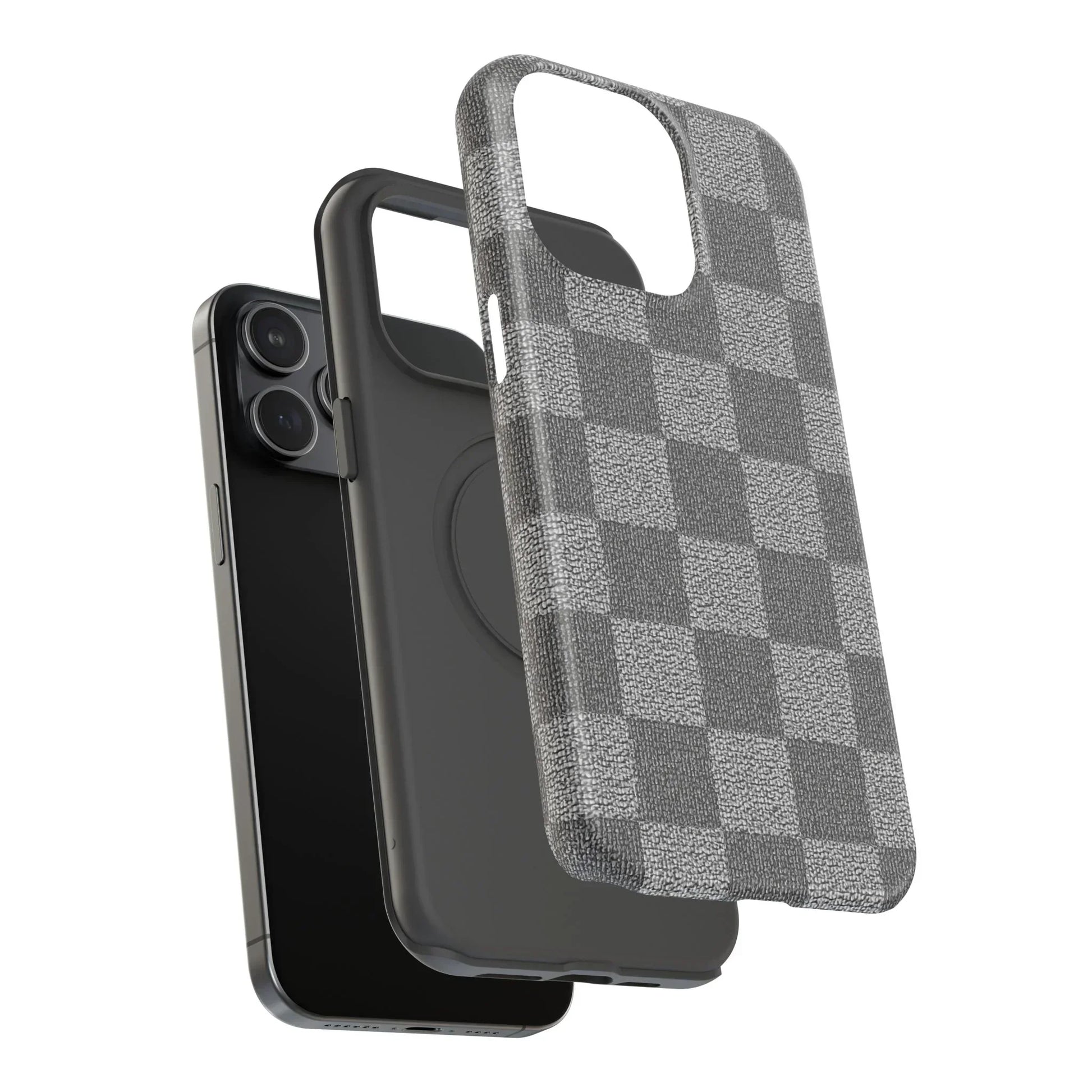 Gray Checkered Phone Case for iPhone 12-16 and Galaxy S21-S22 Models - KarArmDesign