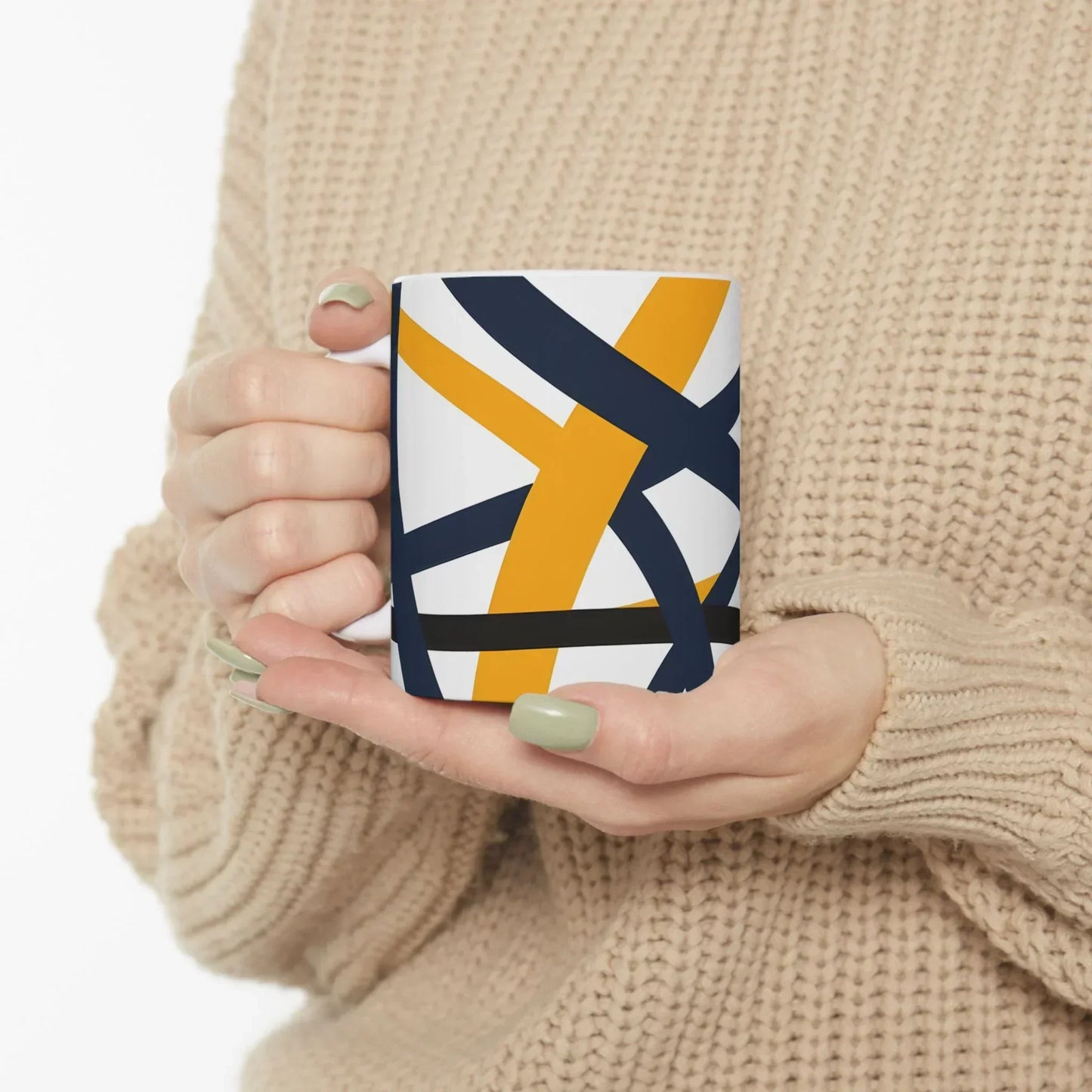 Navy Blue and Orange Smoke Pattern Ceramic Mug - KarArmDesign