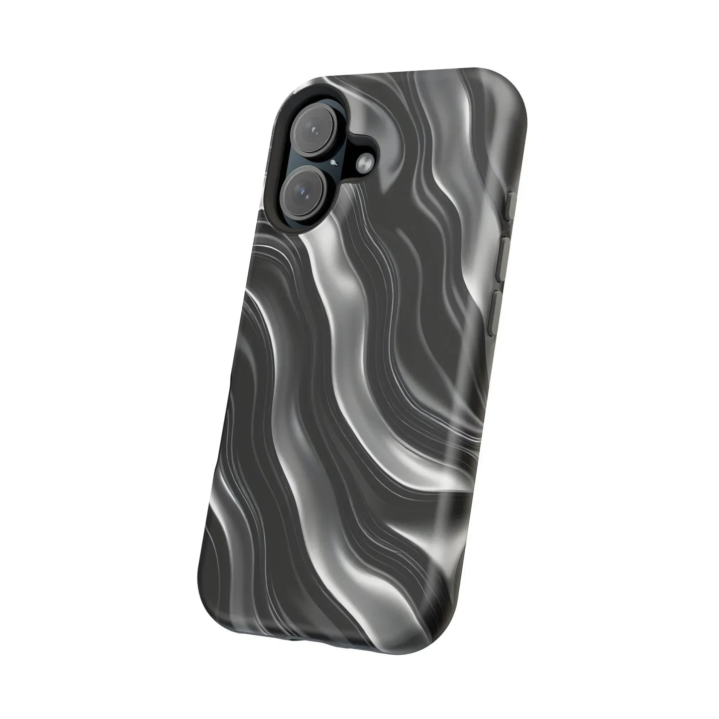 Wavy Illusion Black & Silver MagSafe® Tough Phone Case - KarArmDesign