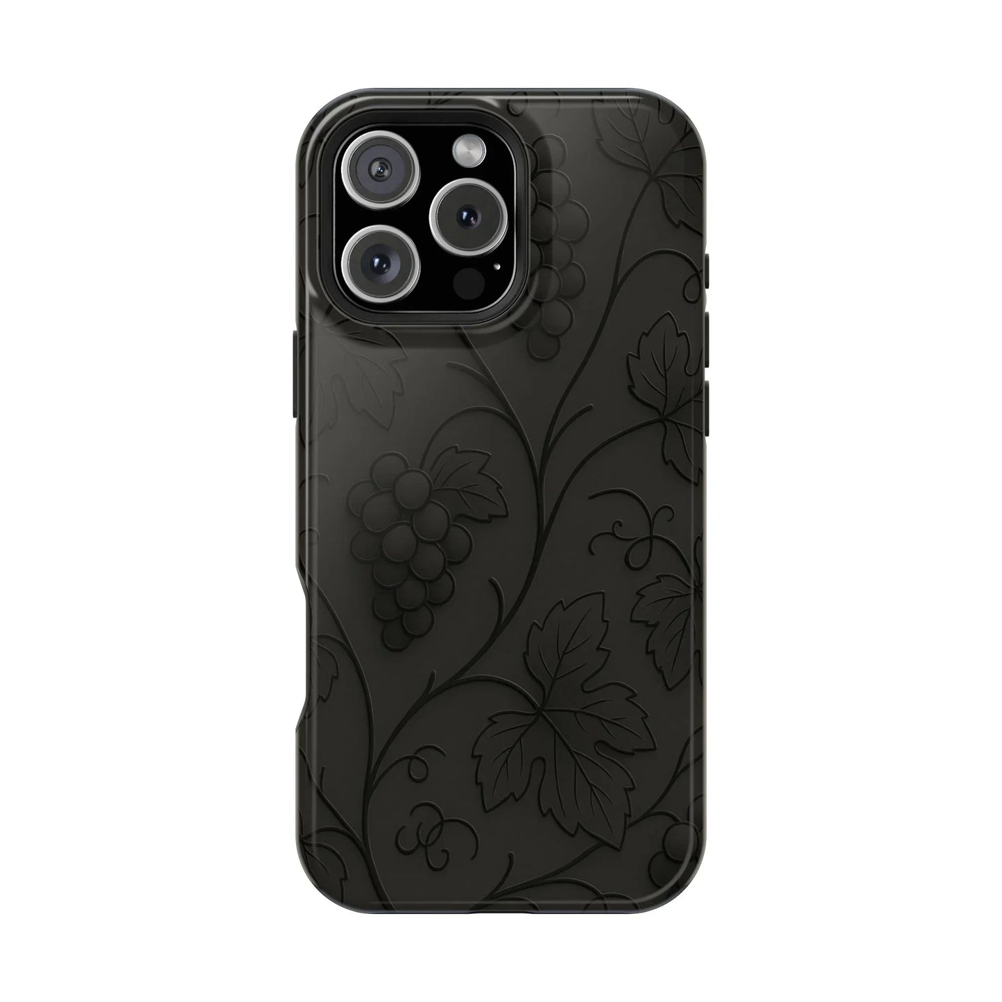Elegant Embossed Grape Leaf Black Phone Case for iPhone and Galaxy - KarArmDesign