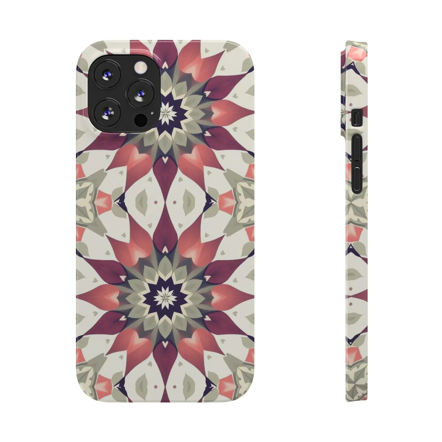 Burgundy mandala phone case for iPhone 7 to 16 Models - KarArmDesign