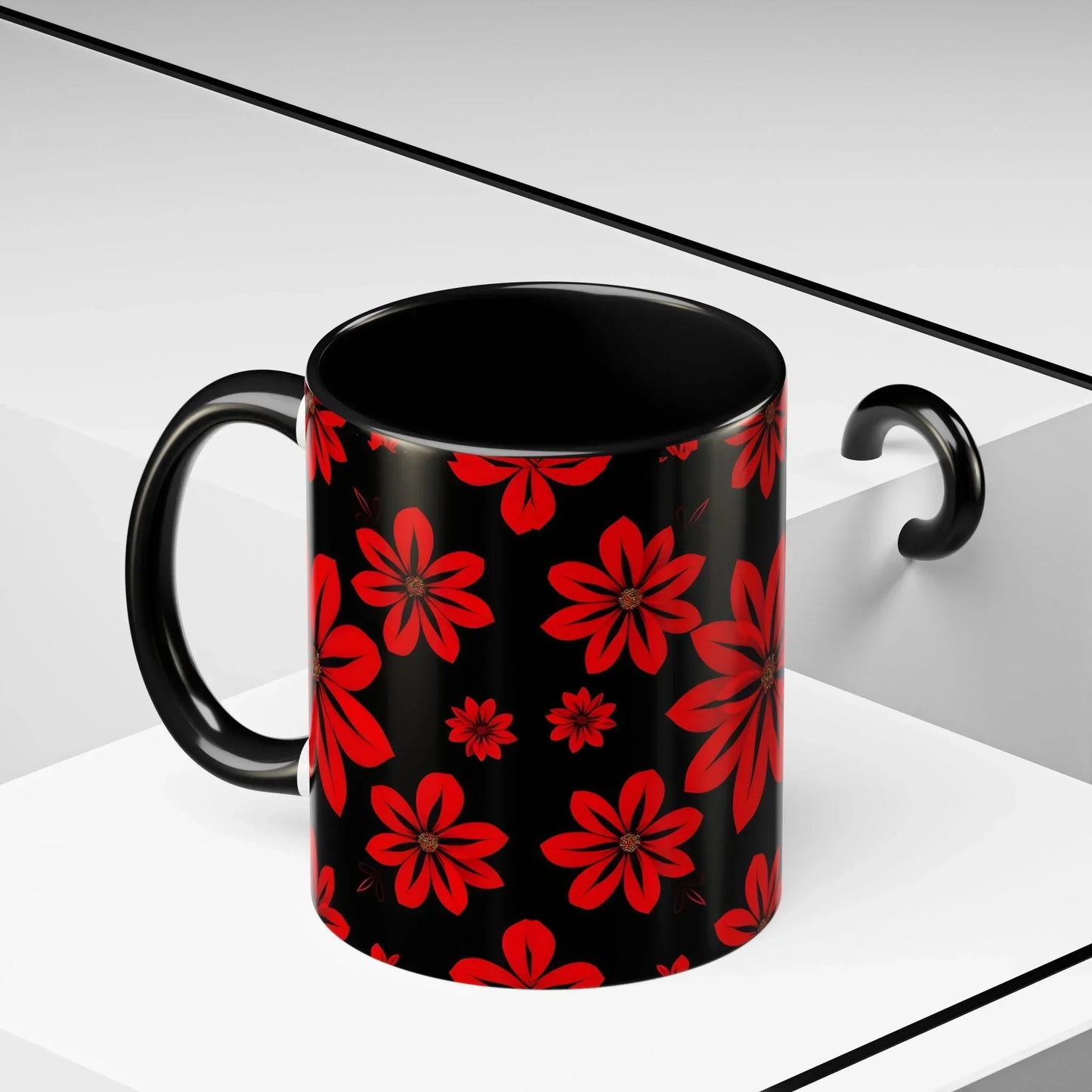 Accent Red Floral Coffee Mug – 11oz & 15oz - KarArmDesign