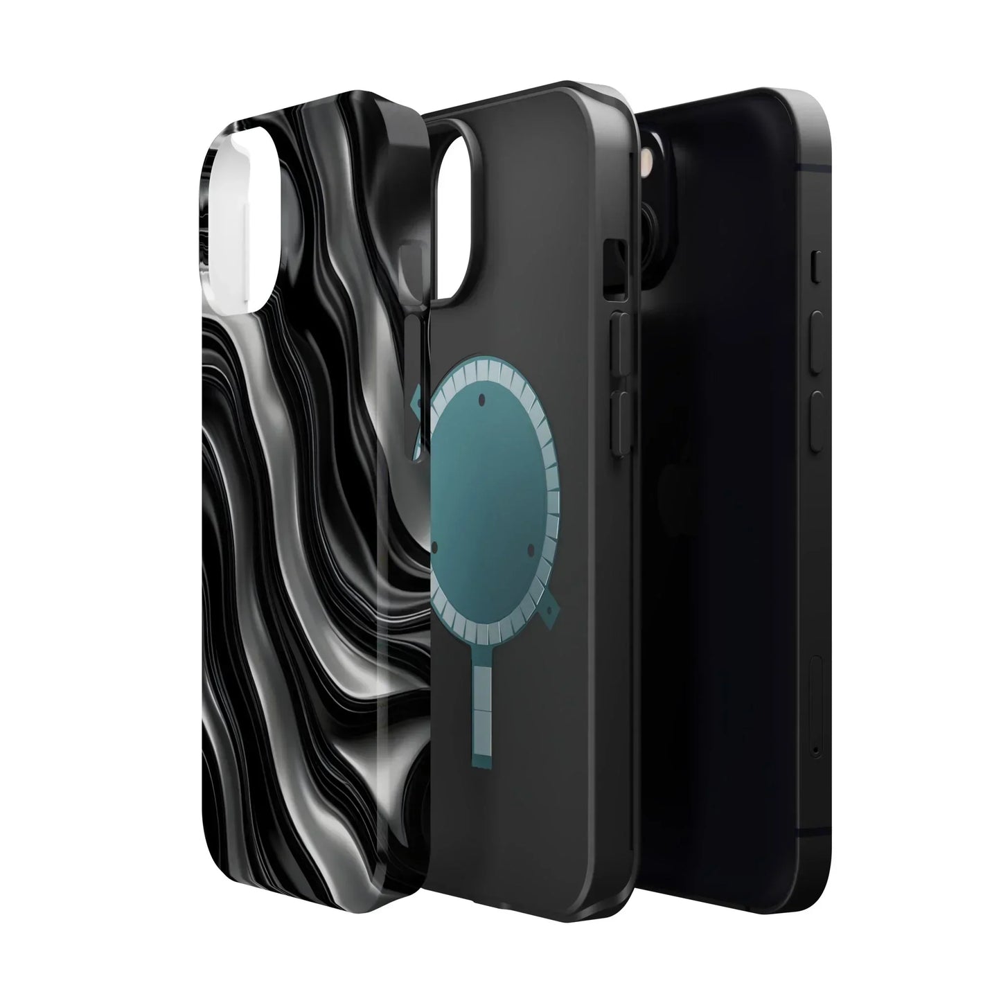 Wavy Illusion Black & Silver MagSafe® Tough Phone Case - KarArmDesign