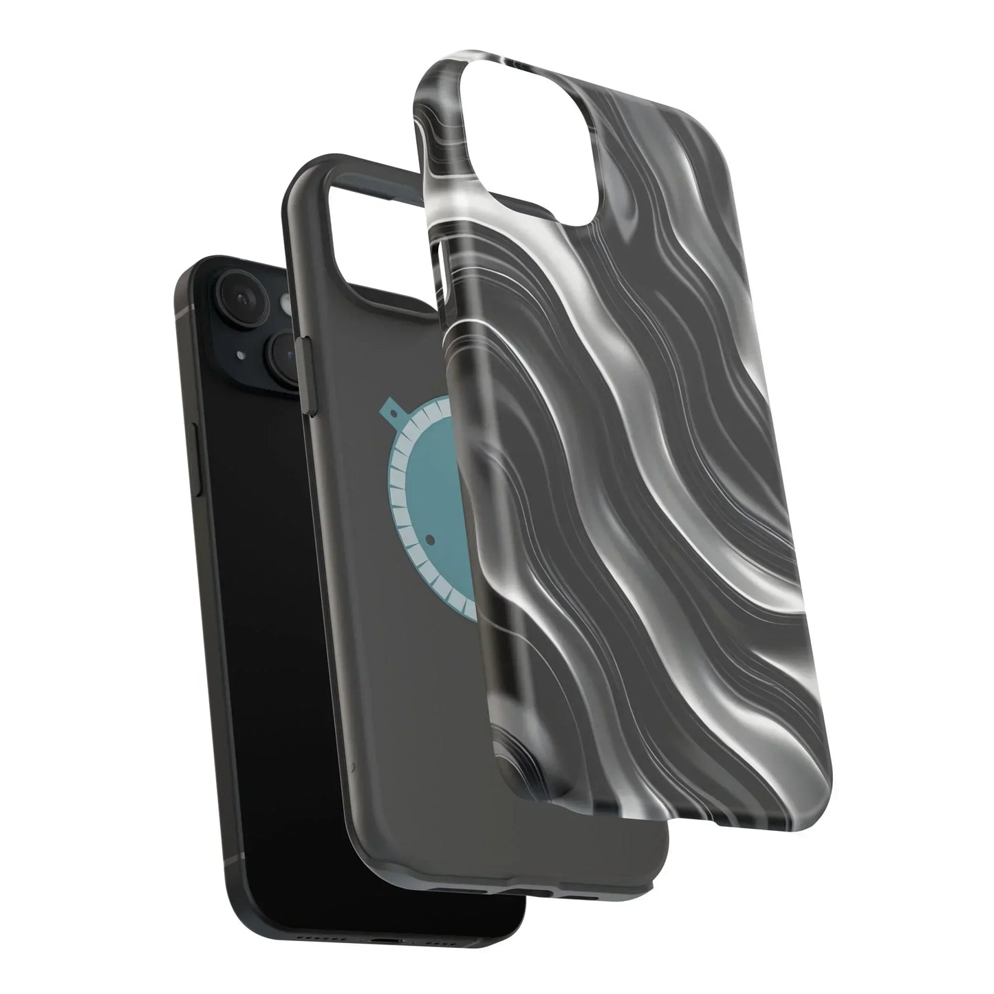 Wavy Illusion Black & Silver MagSafe® Tough Phone Case - KarArmDesign
