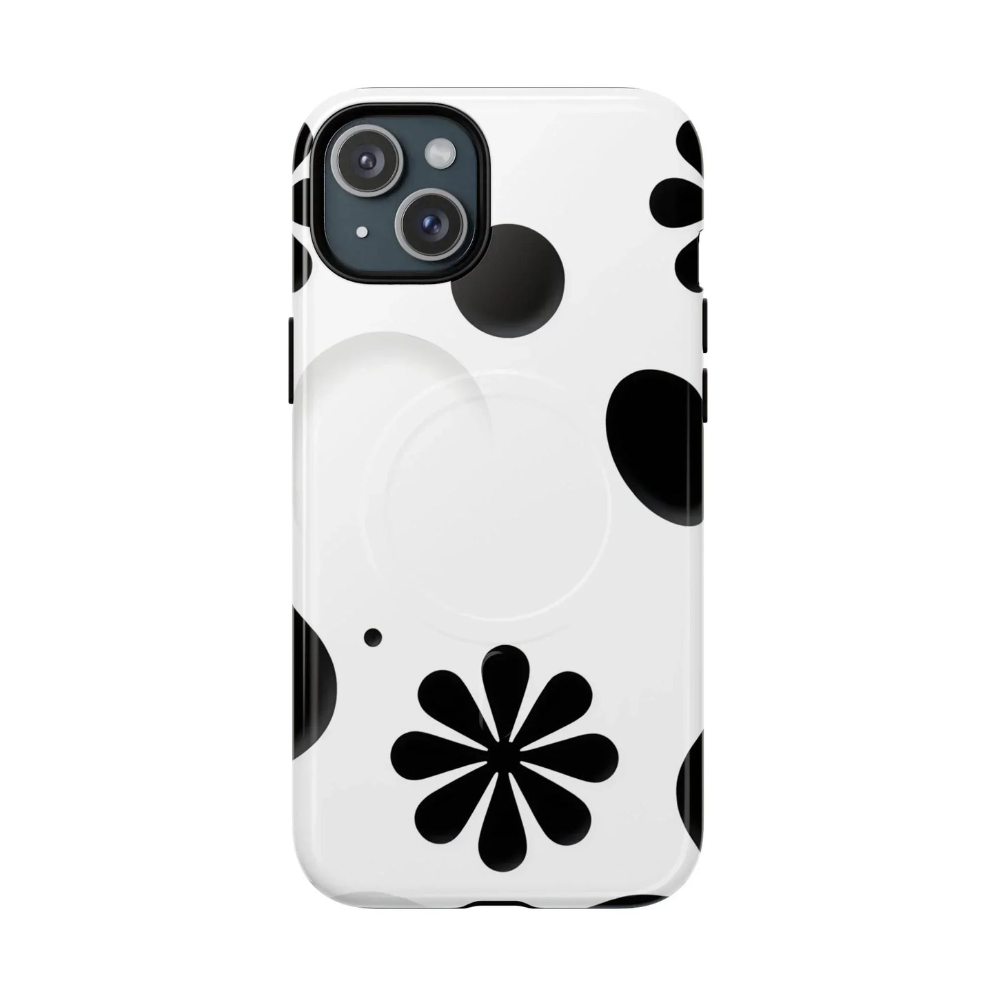 Elegant Black Floral Magnetic Phone Case for iPhone 14-16 Models - KarArmDesign
