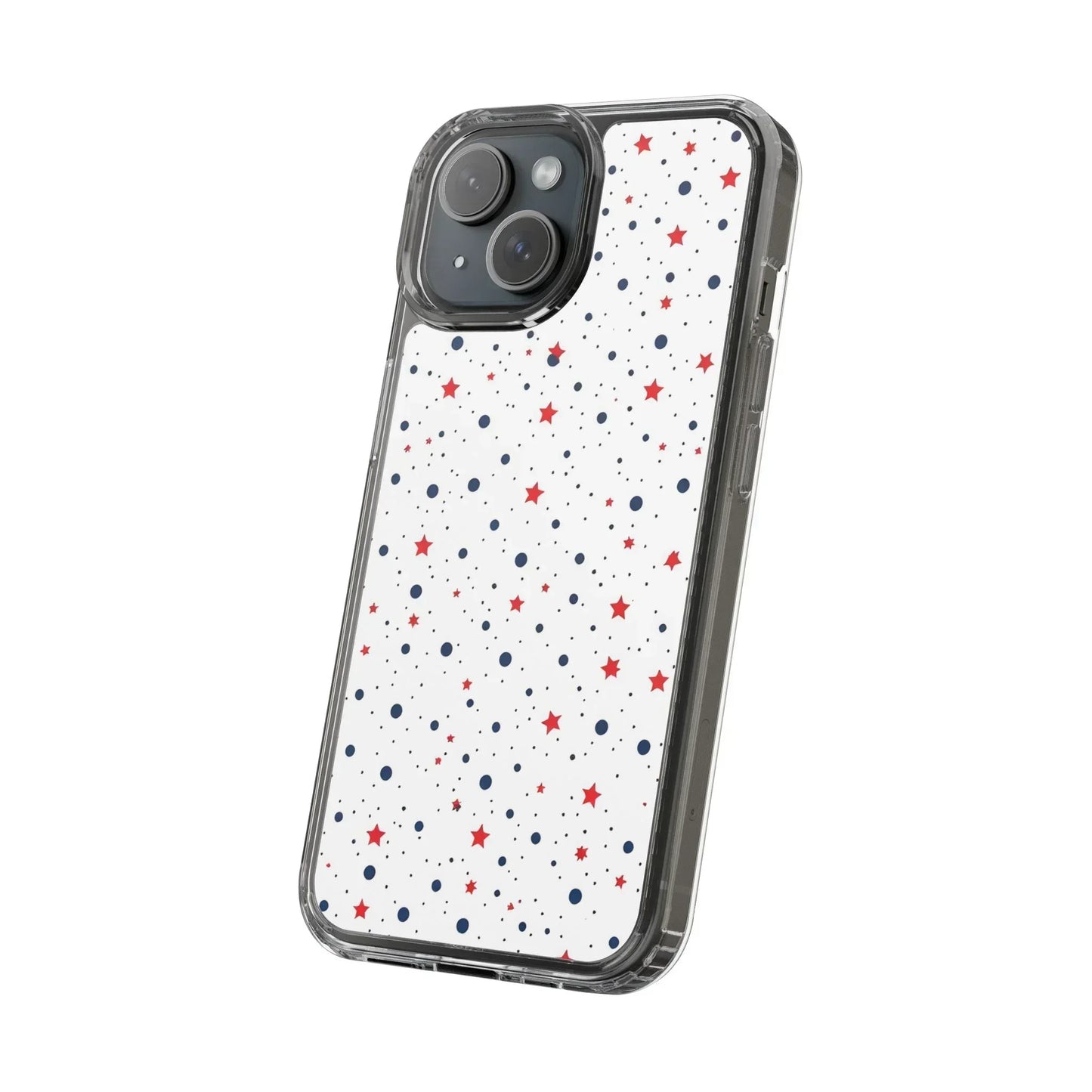 White Phone Case with Red Stars and Blue Polka Dots for iPhone and Galaxy - KarArmDesign