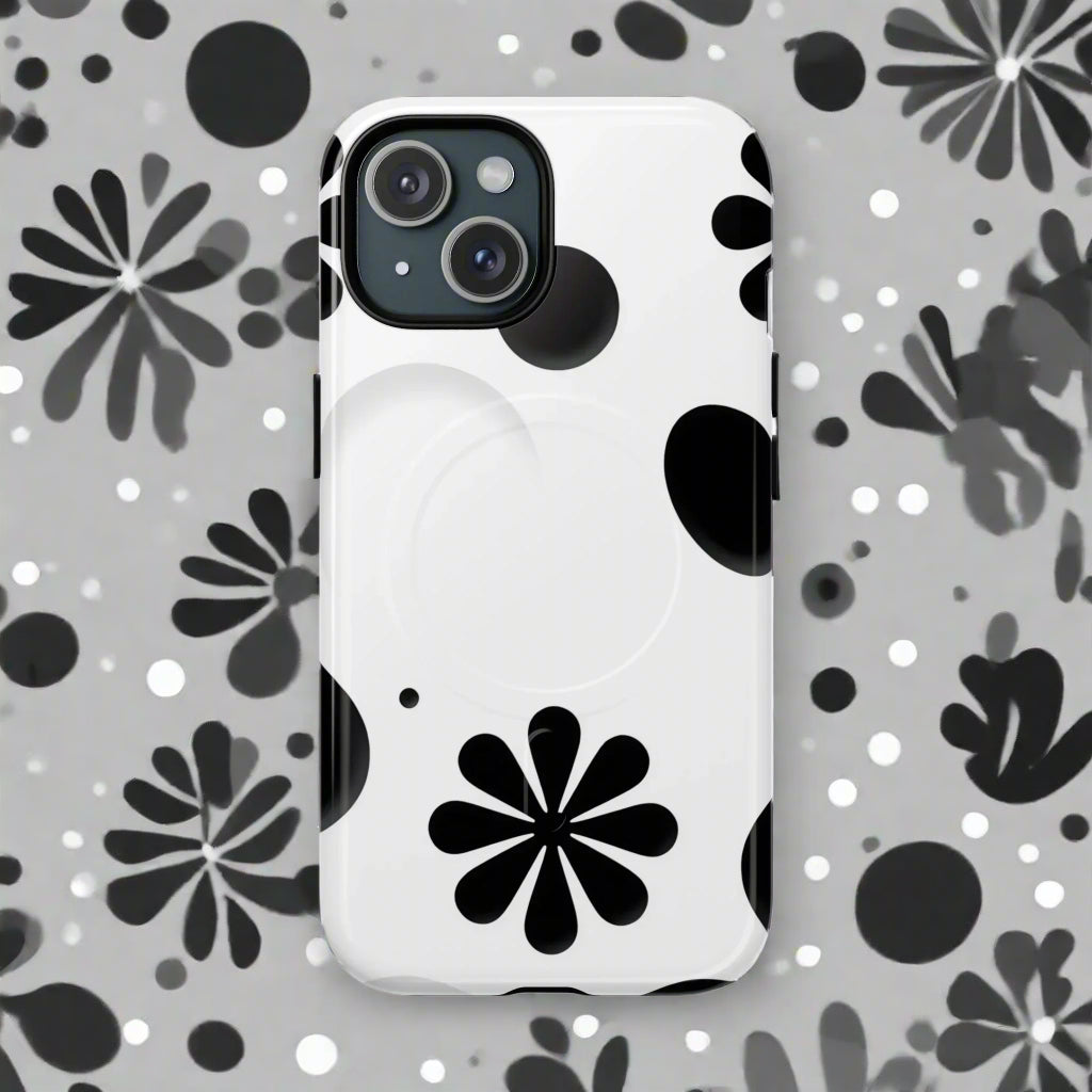 Elegant Black Floral Magnetic Phone Case for iPhone 14-16 Models - KarArmDesign