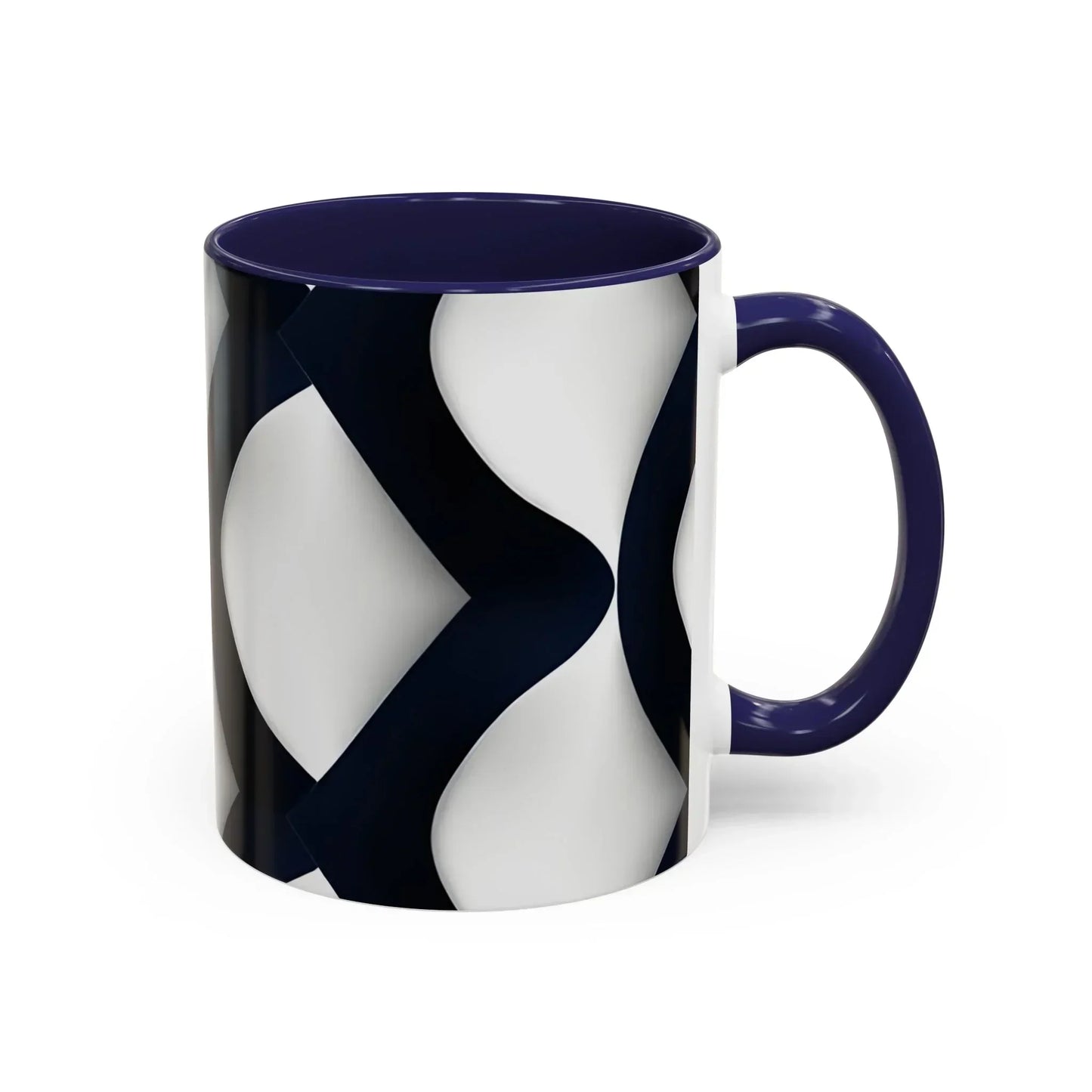 Navy Blue and White Geometric Pattern Mug with Modern Interlocking Design - KarArmDesign