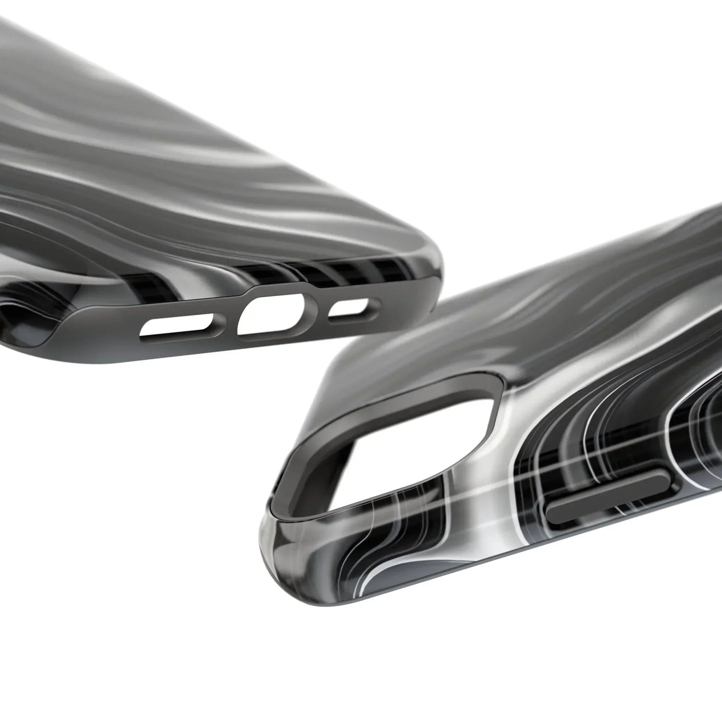 Wavy Illusion Black & Silver MagSafe® Tough Phone Case - KarArmDesign