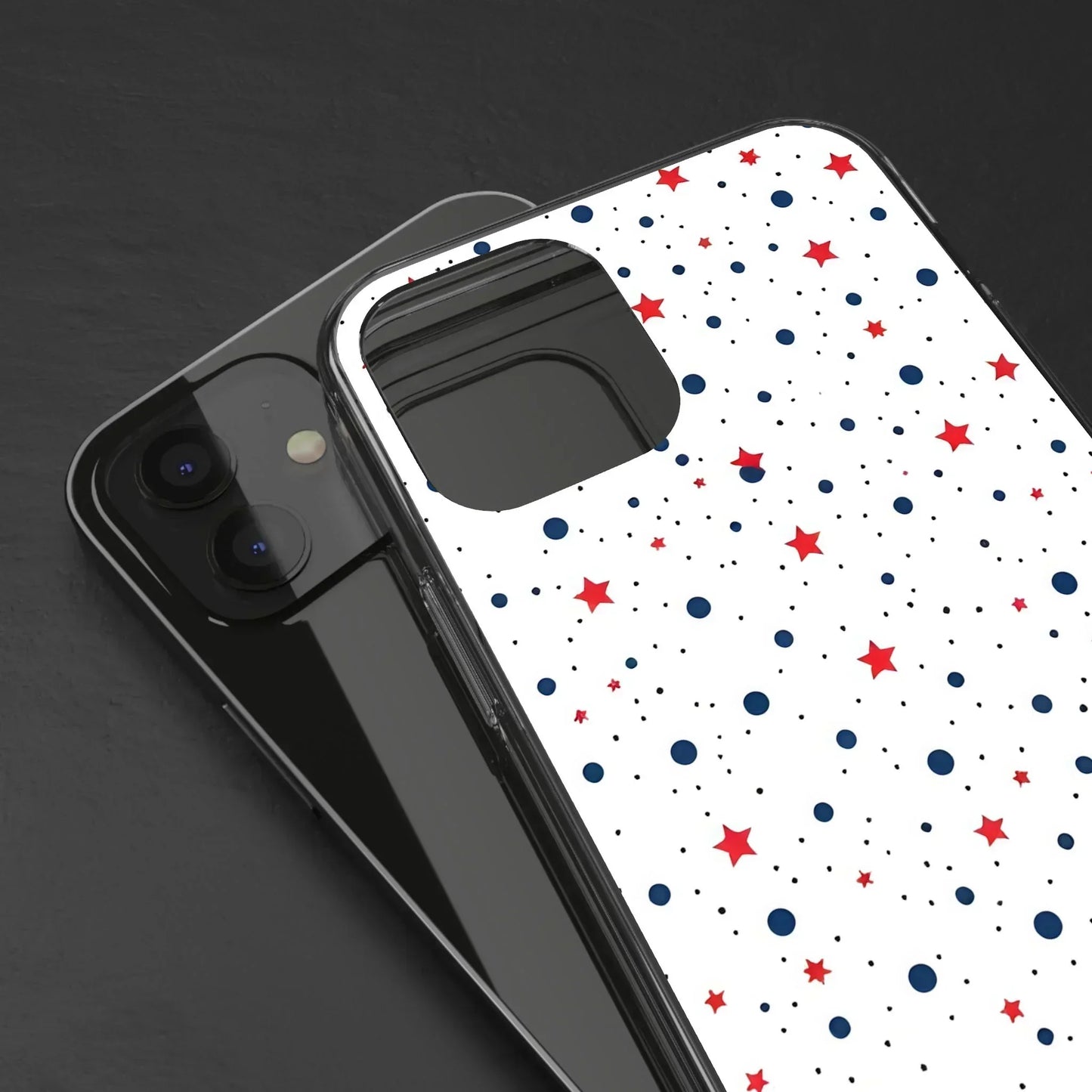 White Phone Case with Red Stars and Blue Polka Dots for iPhone and Galaxy - KarArmDesign