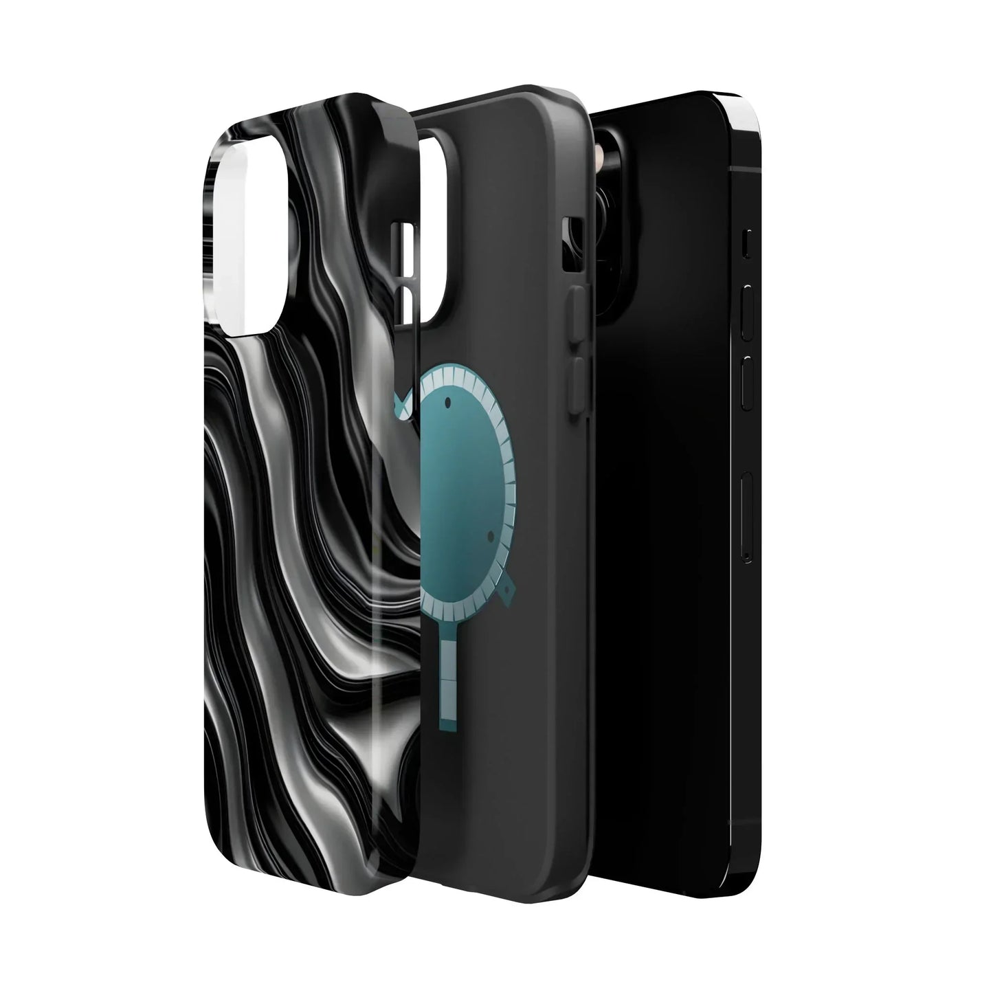 Wavy Illusion Black & Silver MagSafe® Tough Phone Case - KarArmDesign