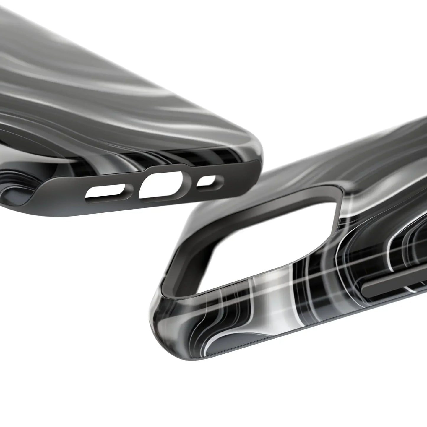 Wavy Illusion Black & Silver MagSafe® Tough Phone Case - KarArmDesign