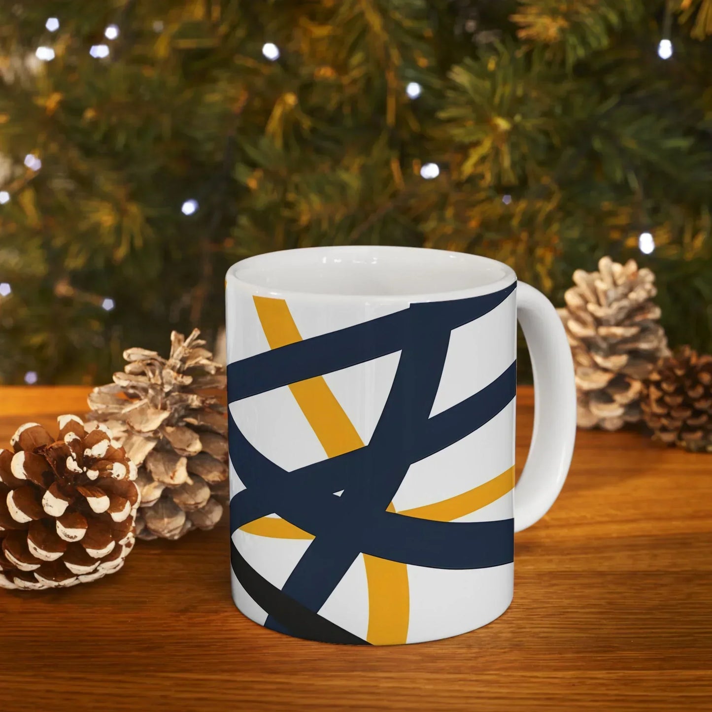 Navy Blue and Orange Smoke Pattern Ceramic Mug - KarArmDesign