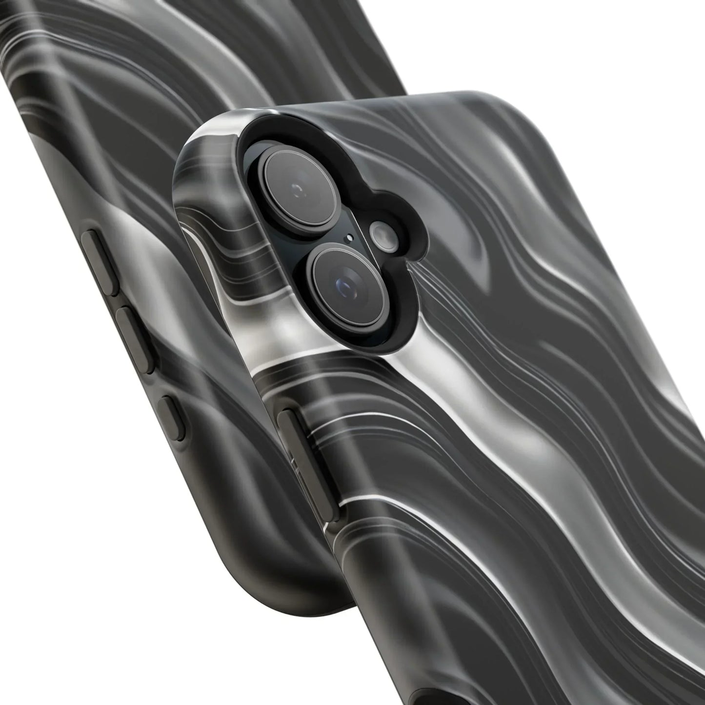 Wavy Illusion Black & Silver MagSafe® Tough Phone Case - KarArmDesign