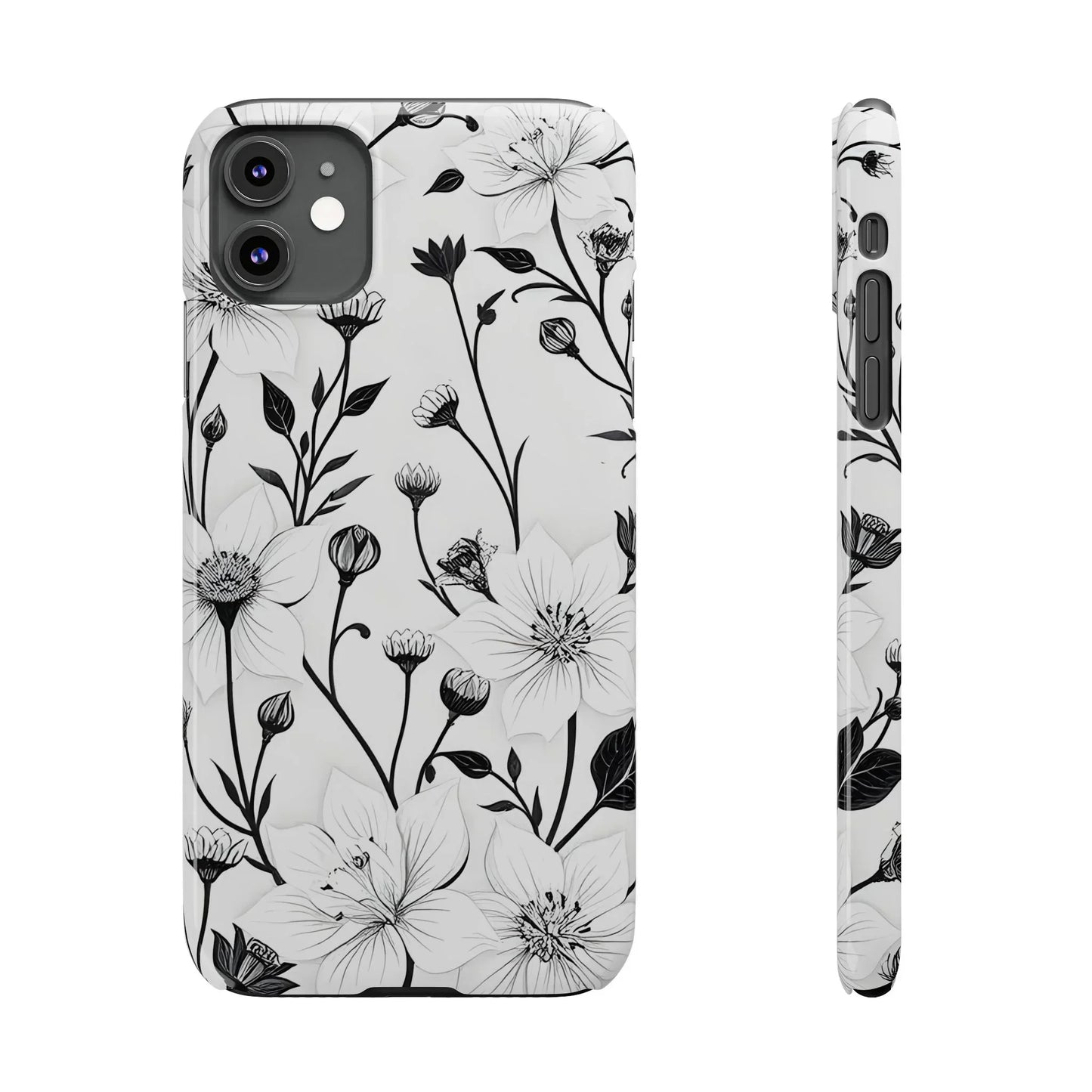 Monochrome Bloom Slim Floral Phone Case for iPhone 7-16 Models - KarArmDesign