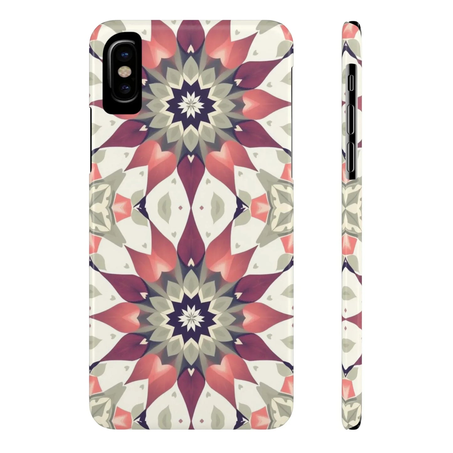 Burgundy mandala phone case for iPhone 7 to 16 Models - KarArmDesign
