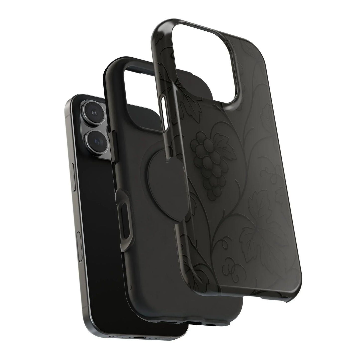 Elegant Embossed Grape Leaf Black Phone Case for iPhone and Galaxy - KarArmDesign