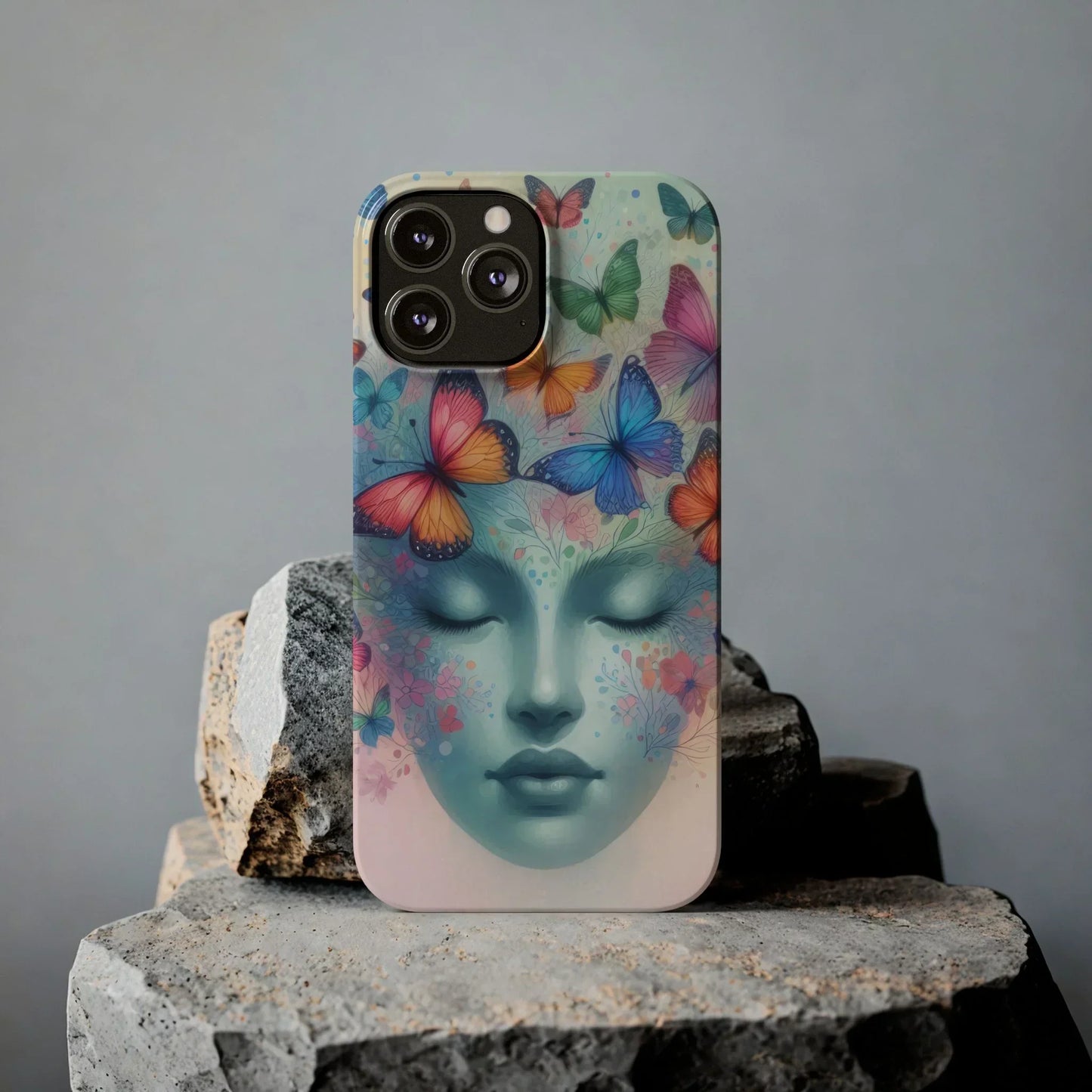 Butterfly Bloom Dreamy Woman with Closed Eyes Tough Phone Case for iPhone - KarArmDesign