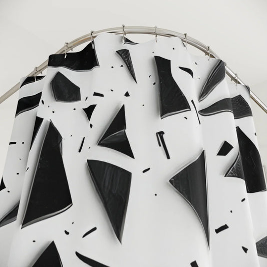 Geometric Shower Curtain - Black & White Abstract Design, Waterproof Fabric - KarArmDesign
