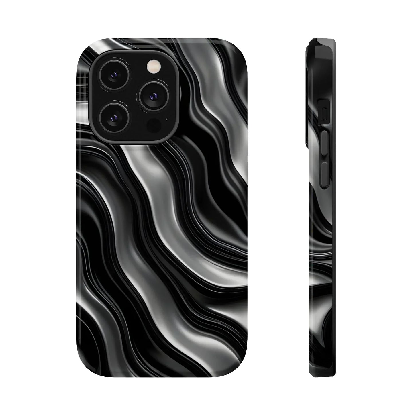 Wavy Illusion Black & Silver MagSafe® Tough Phone Case - KarArmDesign