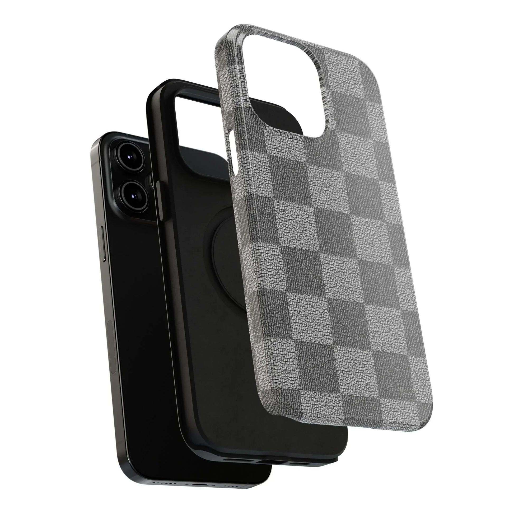 Gray Checkered Phone Case for iPhone 12-16 and Galaxy S21-S22 Models - KarArmDesign