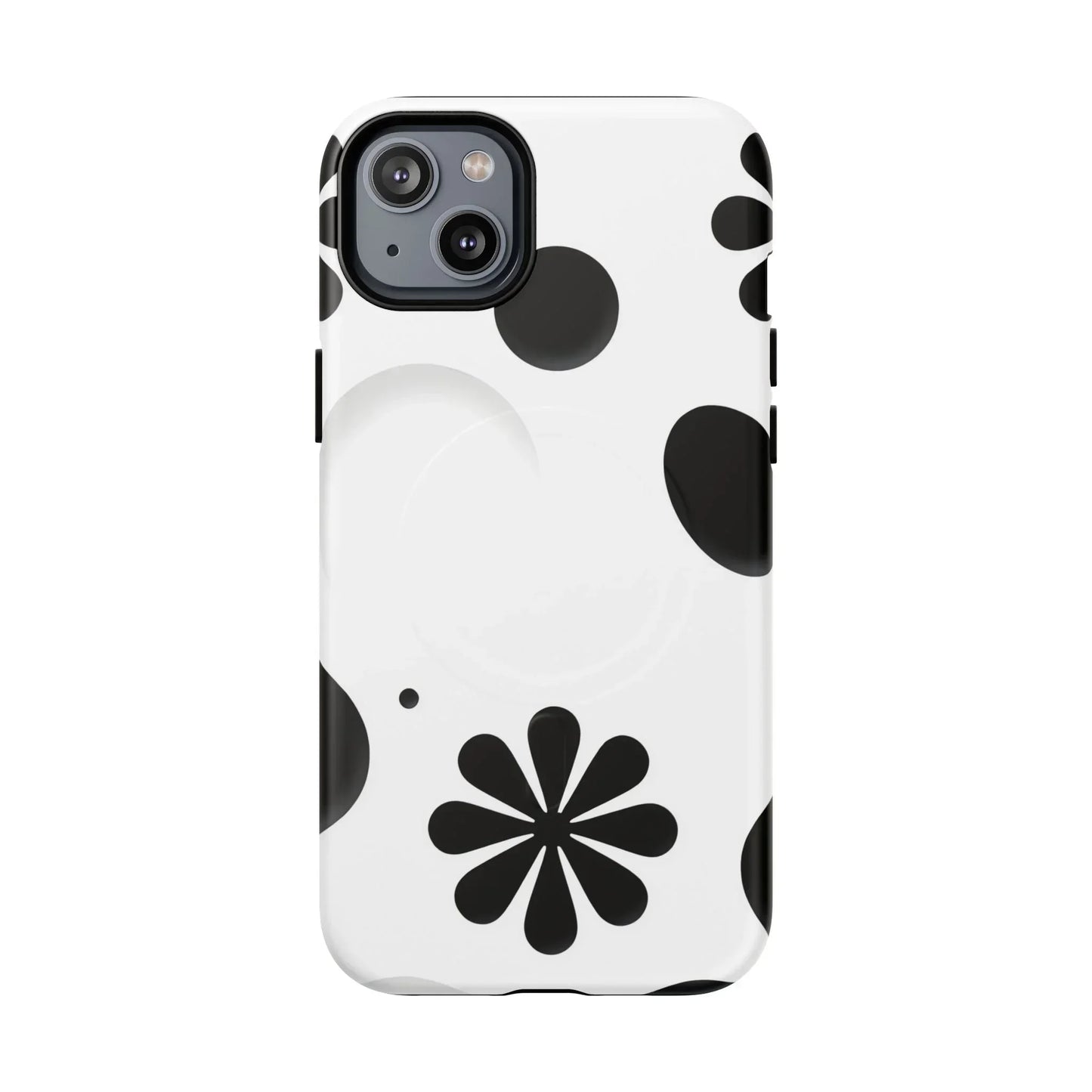 Elegant Black Floral Magnetic Phone Case for iPhone 14-16 Models - KarArmDesign