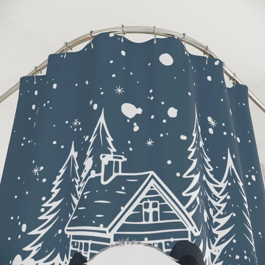 Cute Panda in Snowy Forest Shower Curtain – Cozy Winter Bathroom Decor - KarArmDesign