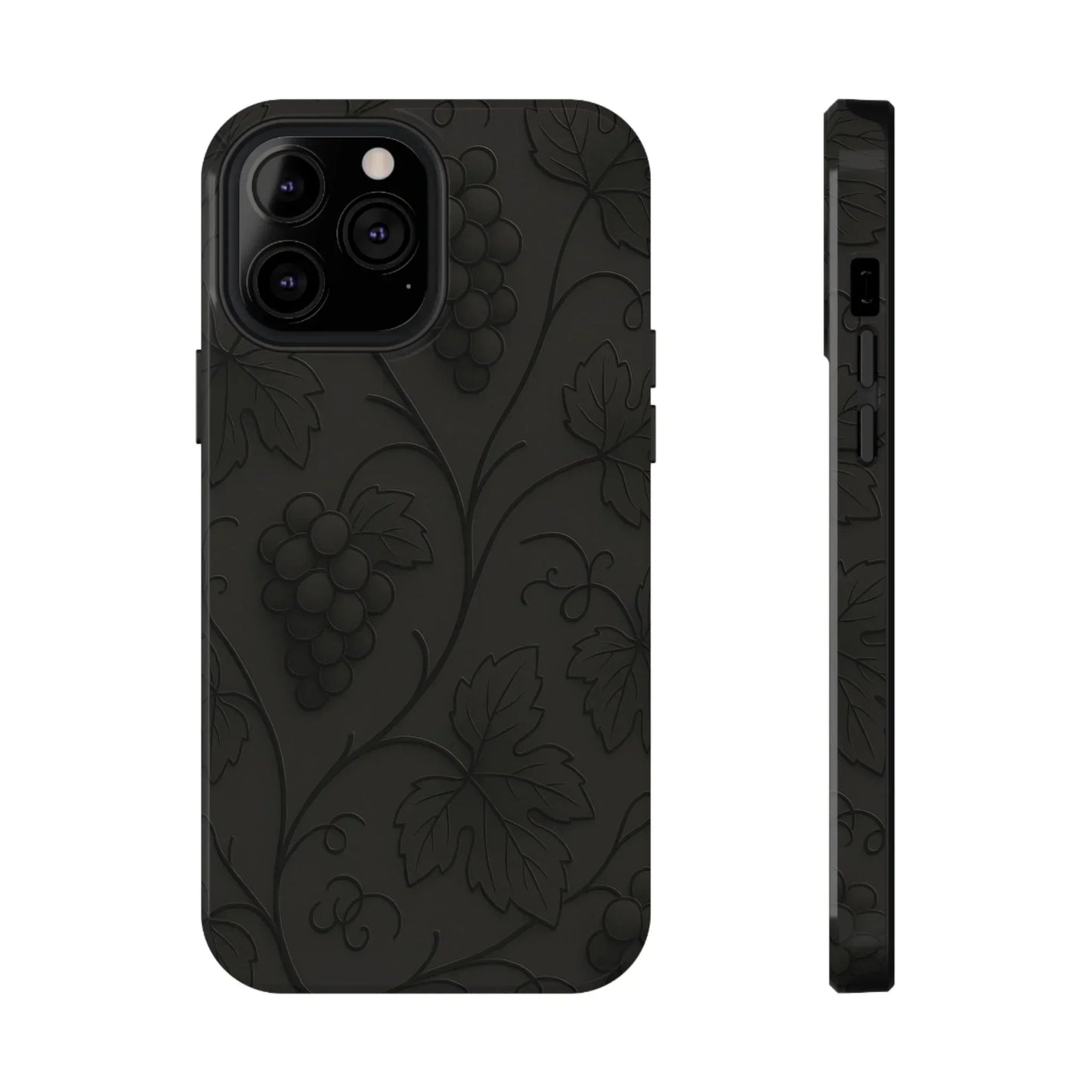 Elegant Embossed Grape Leaf Black Phone Case for iPhone and Galaxy - KarArmDesign