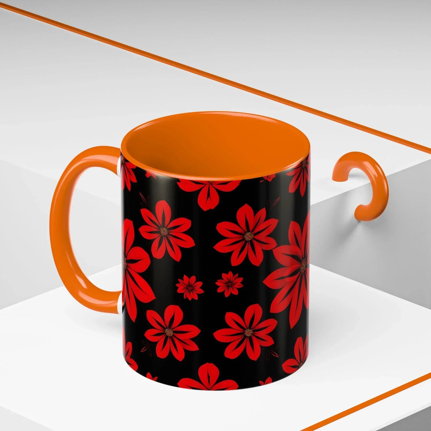 Accent Red Floral Coffee Mug – 11oz & 15oz - KarArmDesign