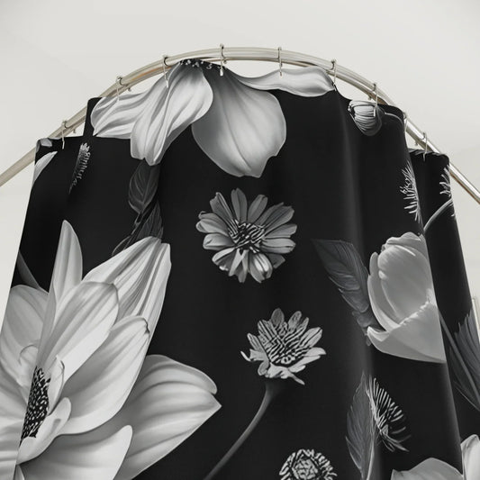 Elegant Floral Shower Curtain Timeless Black & White Bathroom Decor - KarArmDesign