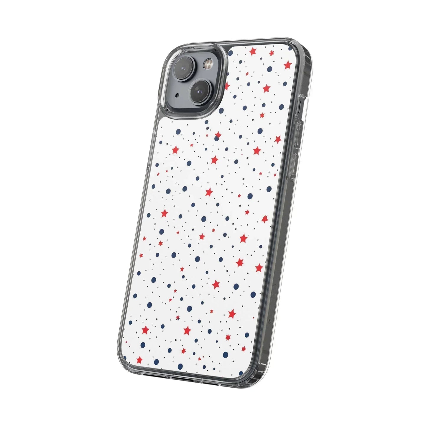 White Phone Case with Red Stars and Blue Polka Dots for iPhone and Galaxy - KarArmDesign