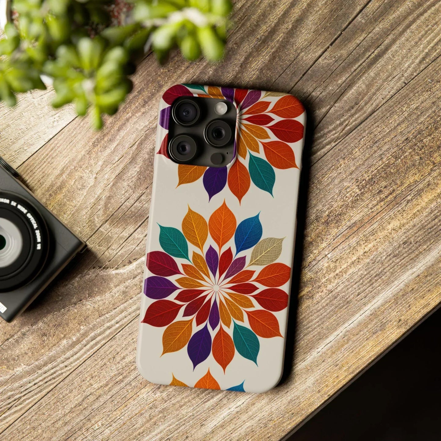 Leaf Mandala Botanical Burst Design Slim Phone Case for iPhone 7-16 Models - KarArmDesign