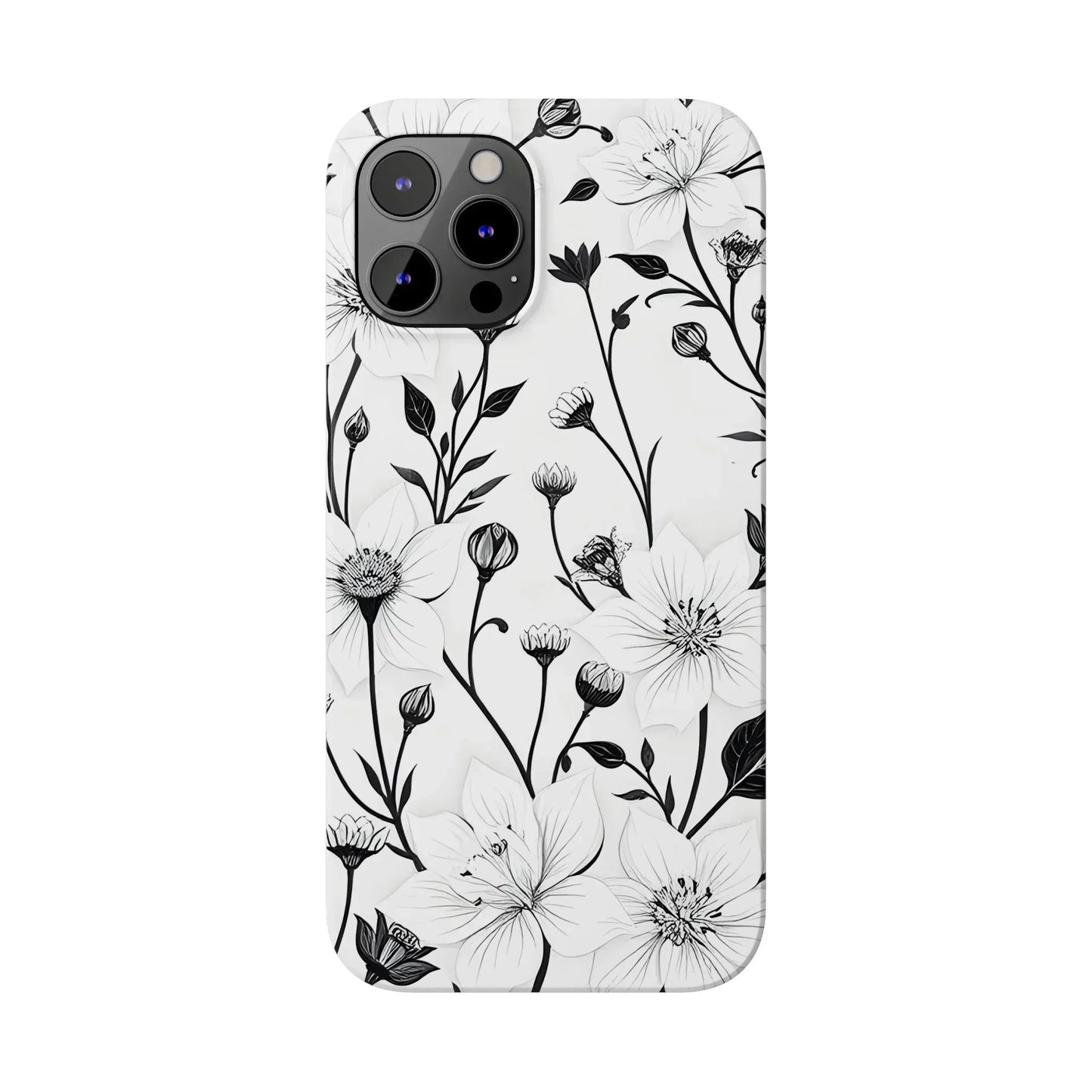 Monochrome Bloom Slim Floral Phone Case for iPhone 7-16 Models - KarArmDesign