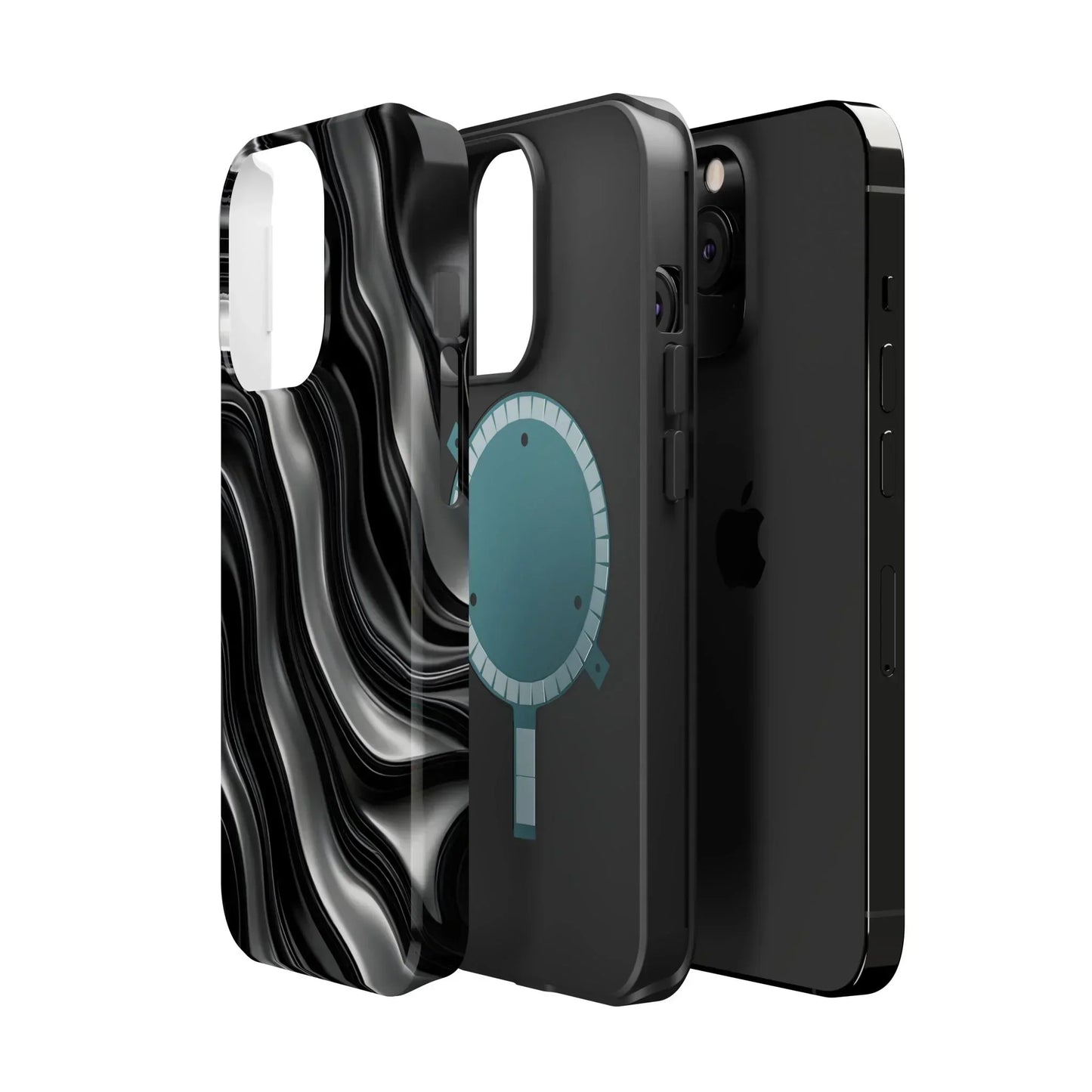 Wavy Illusion Black & Silver MagSafe® Tough Phone Case - KarArmDesign