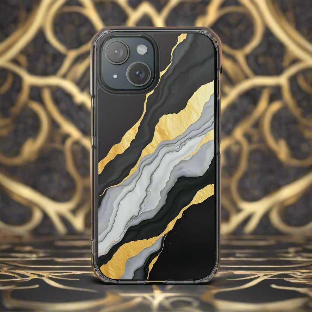 Luxury Black and Gold Marble Magnetic Phone Case for iPhone 14-16 Models - KarArmDesign