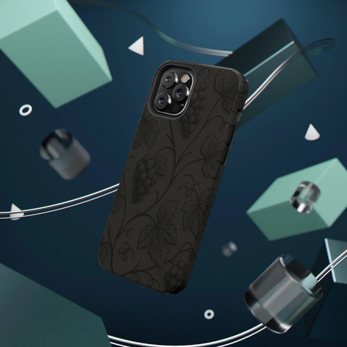 Elegant Embossed Grape Leaf Black Phone Case for iPhone and Galaxy - KarArmDesign