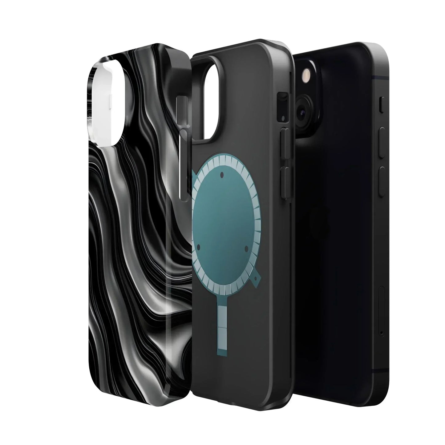 Wavy Illusion Black & Silver MagSafe® Tough Phone Case - KarArmDesign