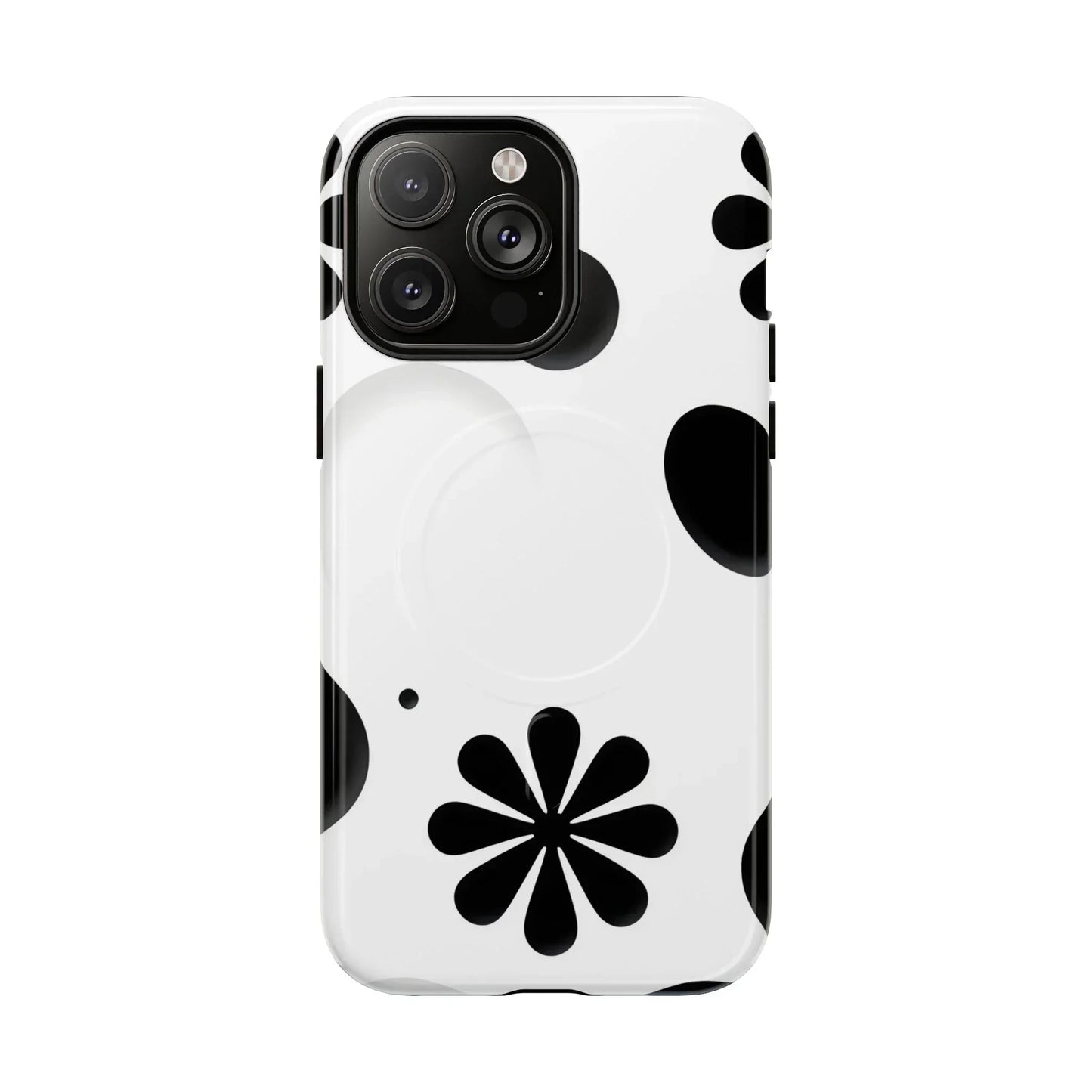 Elegant Black Floral Magnetic Phone Case for iPhone 14-16 Models - KarArmDesign