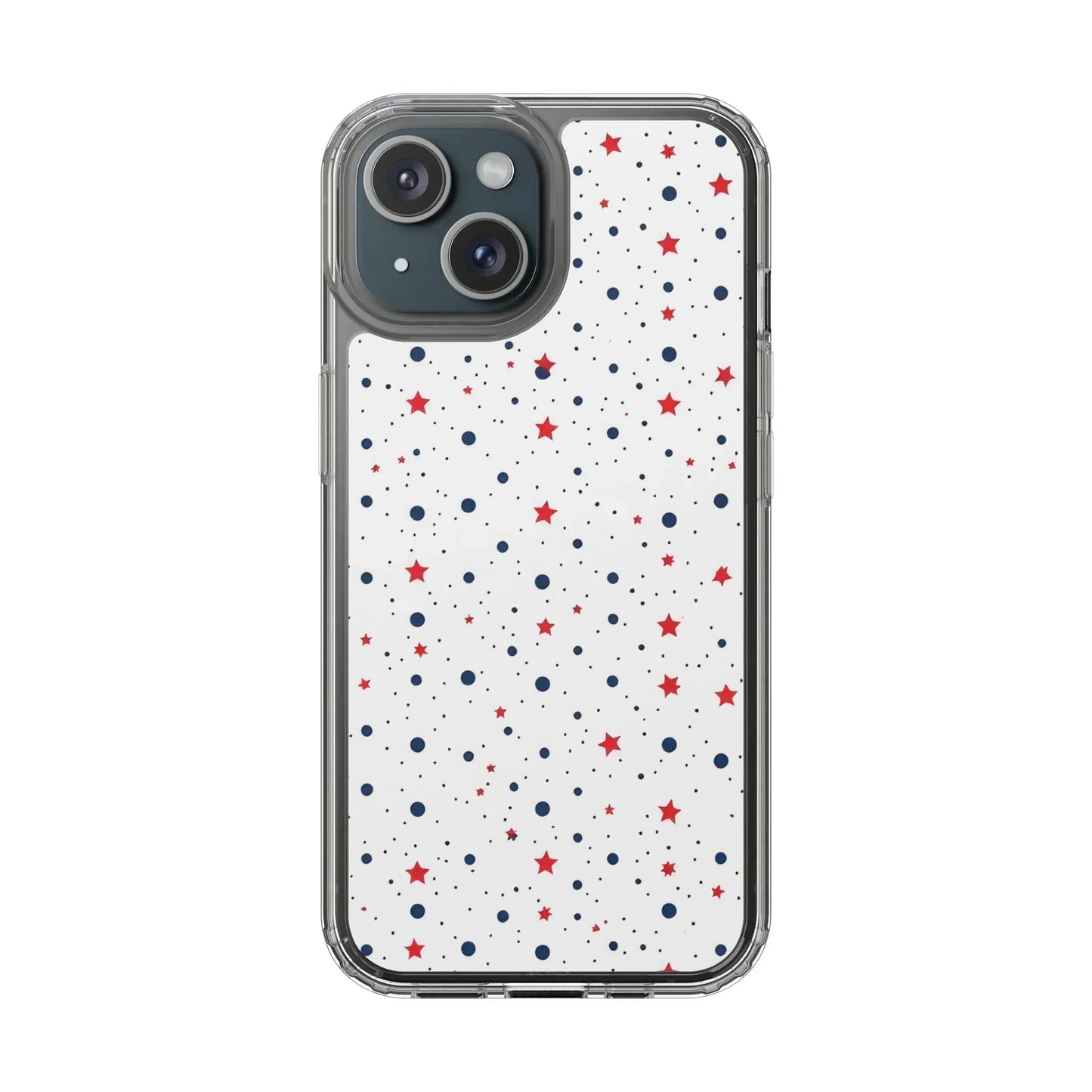 White Phone Case with Red Stars and Blue Polka Dots for iPhone and Galaxy - KarArmDesign