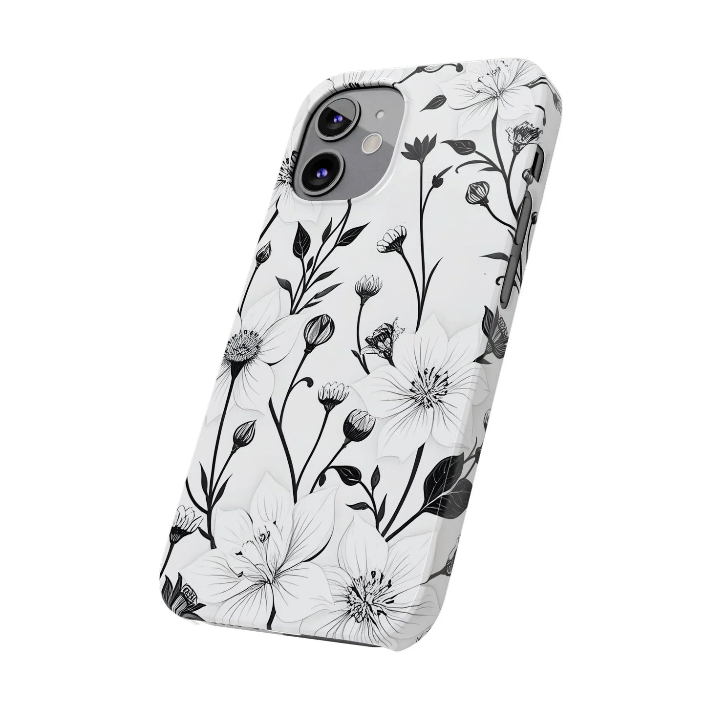 Monochrome Bloom Slim Floral Phone Case for iPhone 7-16 Models - KarArmDesign