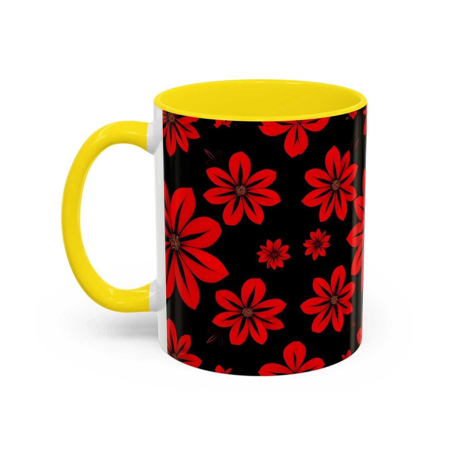 Accent Red Floral Coffee Mug – 11oz & 15oz - KarArmDesign