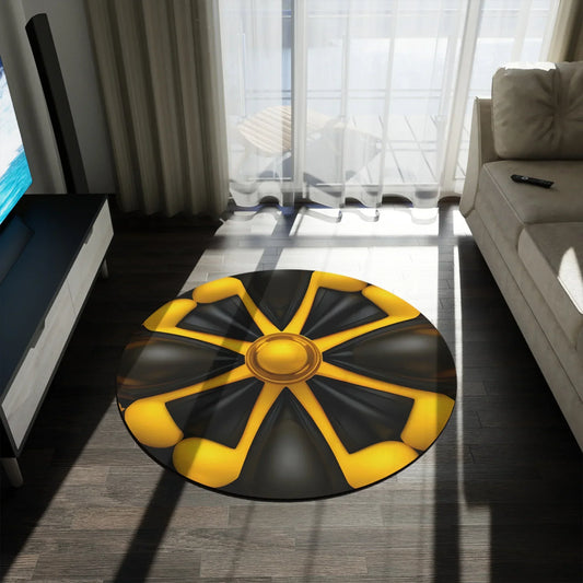Black and Yellow Geometric Round Rug – Bold Statement for Modern Floors - KarArmDesign
