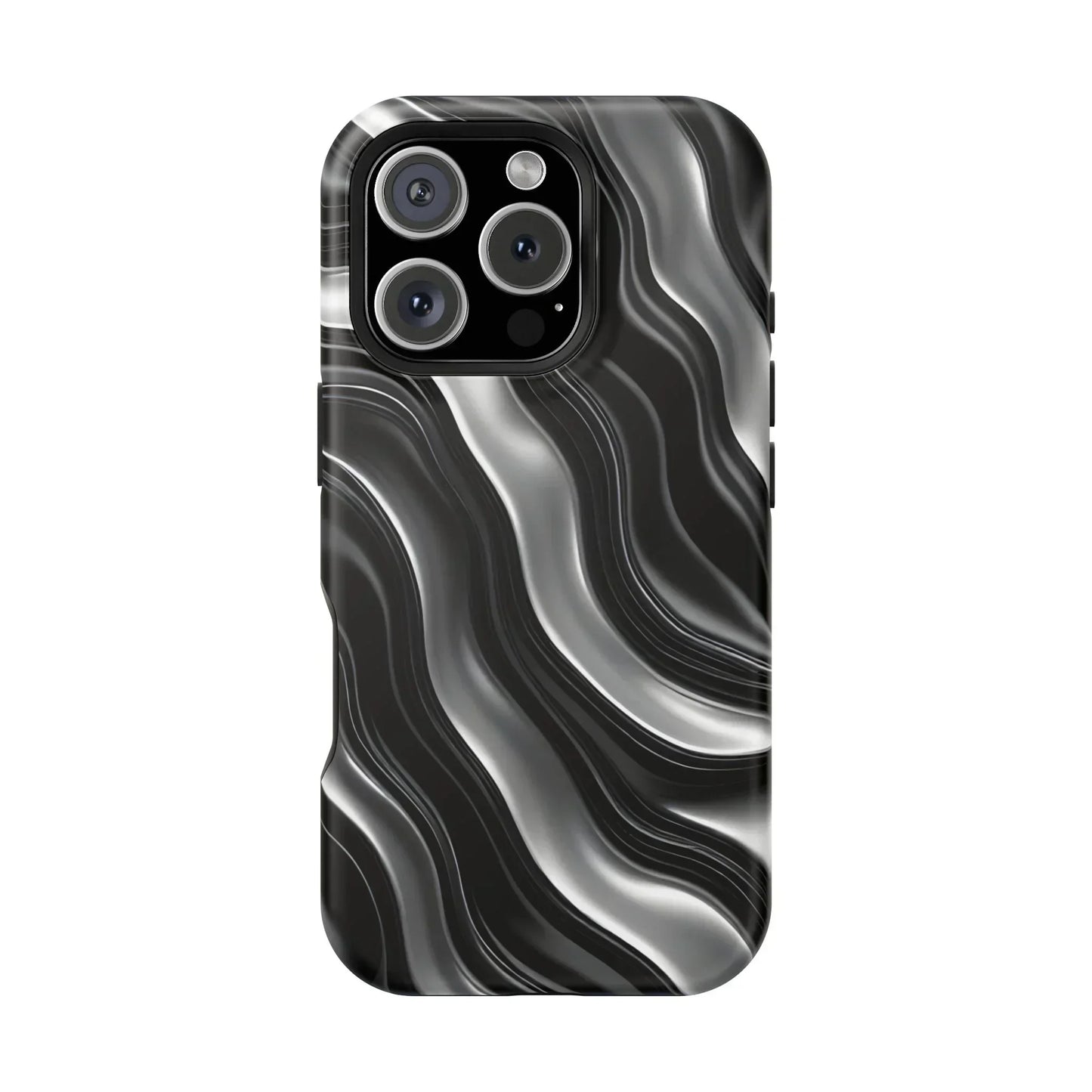 Wavy Illusion Black & Silver MagSafe® Tough Phone Case - KarArmDesign